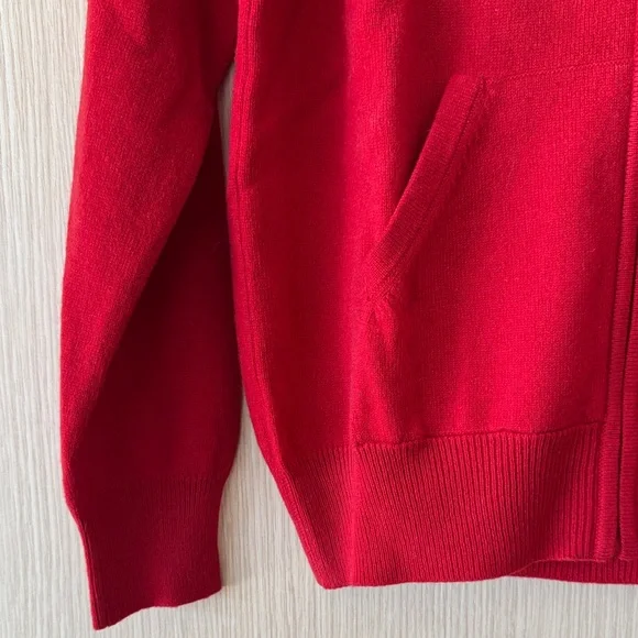 Women's Red Hooded Zipper Cashmere Cardigan - Picture 3 of 5